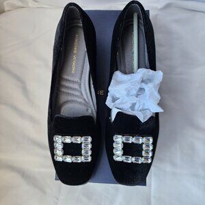 Adrienne Vittadini Black Velvet Crystal Buckle Flats Victorian Glam | 2YK size 9